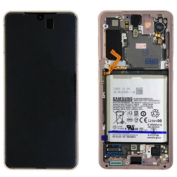 Дисплей Samsung G991B (S21) в рамке (розовый) cервисный ориг 100% Dynamic AMOLED 2X