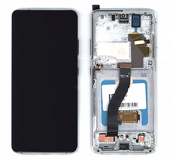 Дисплей для Samsung Galaxy S21 Ultra 5G SM-G998B в сборе с тачскрином и рамкой (OLED) серебро
