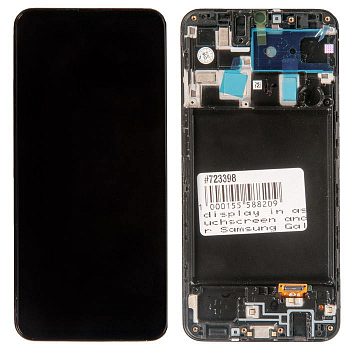 Дисплей в сборе с тачскрином и передней панелью (модуль) для Samsung Galaxy A20 (SM-A205F) черный OLED