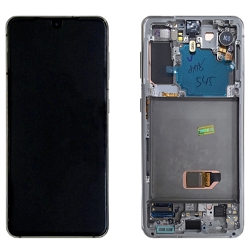 Дисплей Samsung G991B (S21) в рамке (серебро) cервисный ориг 100% Dynamic AMOLED 2X