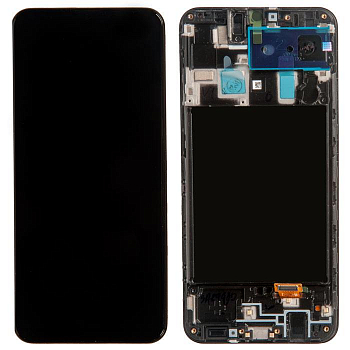 Дисплей в сборе с тачскрином и передней панелью (модуль) для Samsung Galaxy A20 SM-A205F Super Amoled, черный